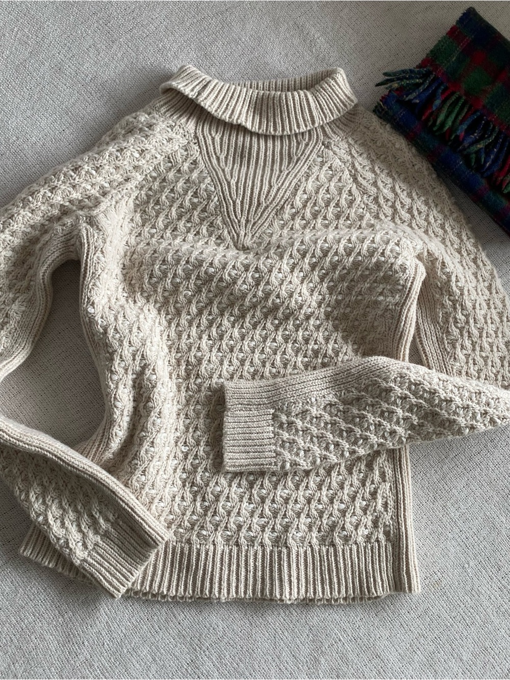 RW&CO Cream Cable Knit Turtleneck Sweater Cotton Wool Blend M